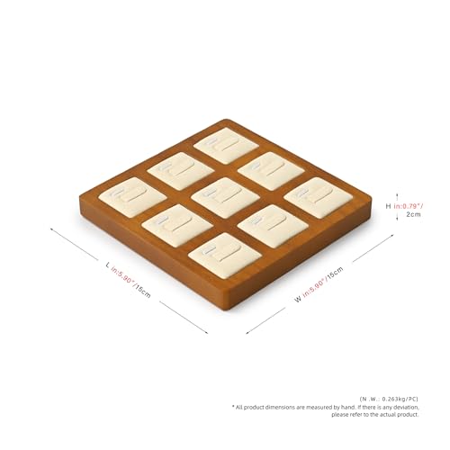 Oirlv Solid Wood Ring Display Stand Showcase Ring Display Organizer Tray 9 Bits Jewelry Holder(Creamy-white) - color: Creamy-white