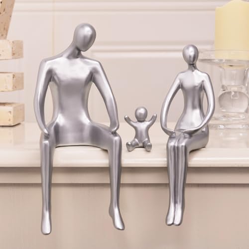 Quoowiit Bookshelf Decor Family Statue, Abstract Miniature Figurines Home Decor, Modern Aesthetic Shelf Decorations for Office Desk Table Desk Living Room Book Shelf Bedroom Entry Set of 3 - Silver - color: Silver