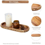 Acacia Wood Decorative Oval Tray, Beaded Edge Farmhouse Tray for Coffee Table Centerpiece, Rustic Wooden Serving Tray for Candle Holder, Kitchen & Living Room Counter Home Decor
