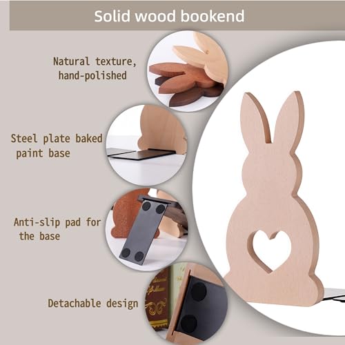 2PCS Cute Rabbit Book Ends - A Detachable Design Decorative bookends ，The Bottom is Equipped with an Anti-Slip Foam pad, the for Book Lovers (Black Walnut Wood) - color: Black Walnut Wood