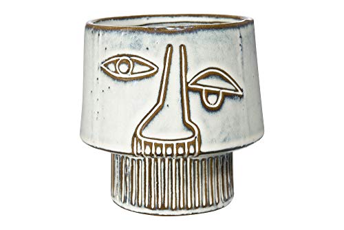Bloomingville White Stoneware Vase with Abstract Face Design & Reactive Glaze Finish (Each one will vary)