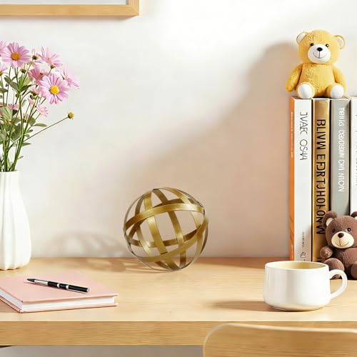 Kesywale Decorative Sphere Metal Band Ball Orbs Decorative Balls Home Decor Accents Tabletop Decorations for Living Room, Kitchen, Bedroom Centerpiece for Dining Room Coffee Table, Side Tables (Gold) - color: Gold