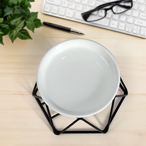 SXCHEN Delicate Romantic Hexagon Shaped Geometric Design Ceramic Tealight Candle Holder Oil Burner, Essential Oil Incense Aroma Diffuser Furnace Home Decoration Stylish Design Black Metal - color: Black