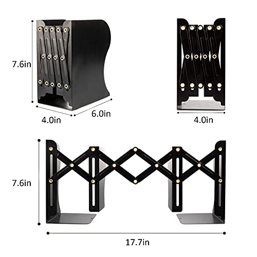 Aobopar Adjustable Book Ends, Metal Bookends for Heavy Books, Desk Book Holder for Shelves, Book Organizer for Desk, Suitable for Office, Home and School Use (Black) - color: Black