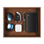 SITHON Valet Tray Desk Organizer, PU Leather Catchall Bedside Vanity Tray Nightstand Caddy Coin Box Key Jewelry Storage Organizer, Valentine's Day Gift, Brown - color: Brown