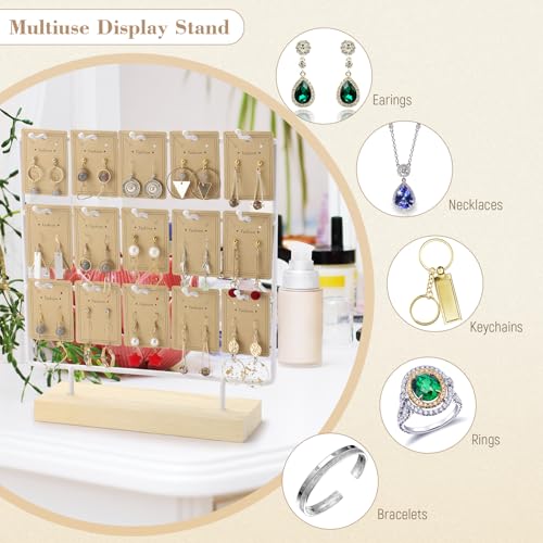 Earring Display Stand 3 Tier 15 Hooks Wood Earring Display Rack Holder for Earings Necklaces Rings Bracelets Keychains (White) - color: White