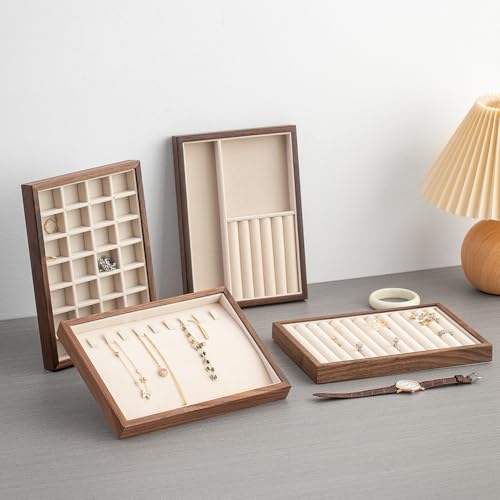 28-Grid Black Walnut Wooden Jewelry Tray with Velvet Lining, Premium Jewelry Display Tray for Earrings and Rings, Drawer Organizer Display Tray for Women's Jewelry Collection - color: 28 grid