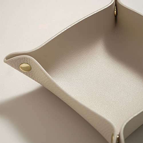 OLETHA Small Foldable Valet Tray, Travel Essentials for Women, Portable Catchall Organizer for Jewelry & Keys, for Hotel Nightstands, Home Office & Desk, Aesthetic Faux Leather, Light Taupe - color: Light Taupe