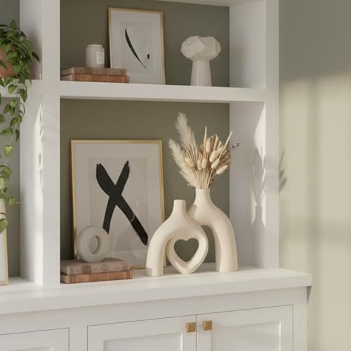 Lvases Modern Ceramic Vase, Snuggle Heart-Shaped Abstract Sculpture Vases, Minimalist Boho Home Decor for Living Room Shelf & Table Centerpiece Decorative Vase (Milky White) - color: Milky White