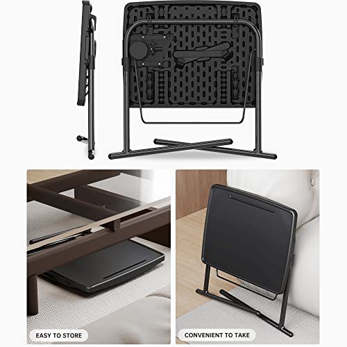 X TV Tray Table, Allpop Large TV Dinner Tray for Eating, Adjustable Folding Laptop Table with Book Stand, Cup Holder & Tablet Slot on Couch & Bed, Black