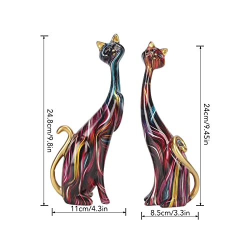 Tyenaza 2Pcs Oil Painting Cat Statues, Colorful Cat Statue, Abstract Couple Resin Cat Figurines Cat Sculpture for Bedroom Office Desktop Decoration(KY146) - size: KY146