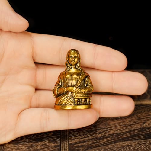 CHOVY Mona Lisa Brass Statue - 100% Solid Handcrafted Bust, Renaissance-Style Art Decor, Vintage Collectible Figurine, Desktop & Bookshelf Display, for Art Lovers Antique Gold Finish - style: Mona Lisa