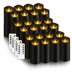 kakoya Flickering Flameless Candles, Battery Operated Plastic LED Pillar Candles with Remote Control and Timer, Set of 24 (Black) - color: Black-24pcs
