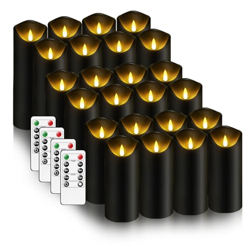 kakoya Flickering Flameless Candles, Battery Operated Plastic LED Pillar Candles with Remote Control and Timer, Set of 24 (Black) - color: Black-24pcs