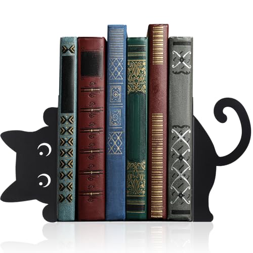 Geelin Peeping Cat Metal Bookends Set of 2 Cute Book Ends for Shelves Decorative Bookshelf Home Office Desk Bookshelf Decor Gift for Cat Lovers and Reading Enthusiasts - style: Cute Cat