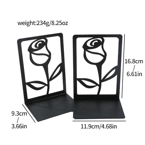 Creative Rose Flower Metal Bookends -Used for Heavy Book Organization, Black L Shaped Book Stand Holder for Home Office Desk, Creative Gift for Dads and Loved Ones (Rose Bookend) - color: Rose Bookend