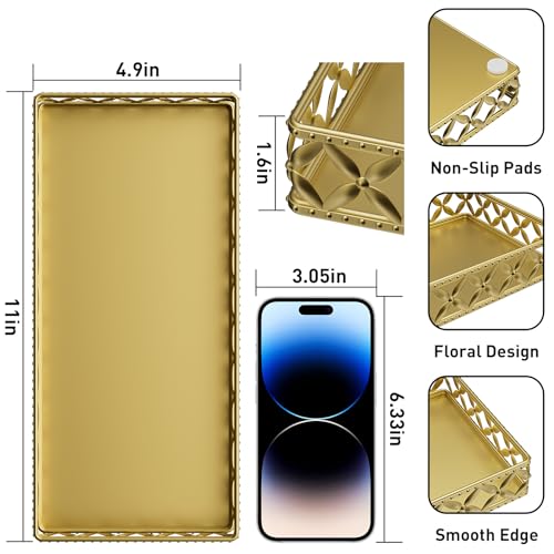 Bathroom Vanity Tray for Counter Organizer - 11 Inch Small Decorative Tray Gold Rectangle Countertop Tray for Perfume Makeup Cosmetic Jewelry - color: Rectangle Floral-gold