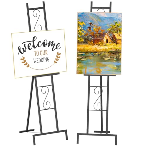 Black Easel Stand for Sign, Heavy Duty Wedding Welcome Sign Stand, Adjustable Art Easel for Display, Painting, Posters, Party, 17” x 17” x 58”H (1 Pack - style: 1pack-Black