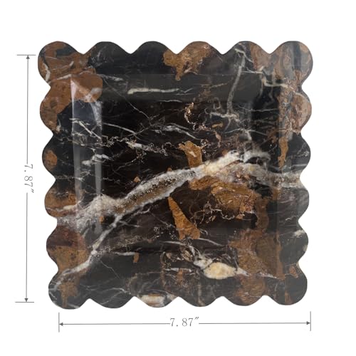 Vintage Natural Marble Tray Small Ornaments Scalloped Tray Handmade Storage Dish for Counter, Vanity, Dresser, Nightstand and Desk (Portoro) - color: Portoro