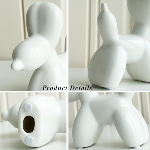 Modern Balloon Dog Decorative Sculpture,Ceramic Dog Figurines Statues Contemporary Art Decor for Living Room,Bedroom,Desk,Bookshelf,Shelf,Coffee Table, Fireplace Mantel (White) - color: White