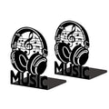 Peacoblue Metal Bookends for Shelves, Headphones with Music Notes Modern Decorative Heavy Duty Study Book Ends Stoppers for Office Desk Shelf Room 5.3"x4.3"x7.9" Cast Iron Simple Tall Bookends 1 Pair - style: Headphones with Music Notes