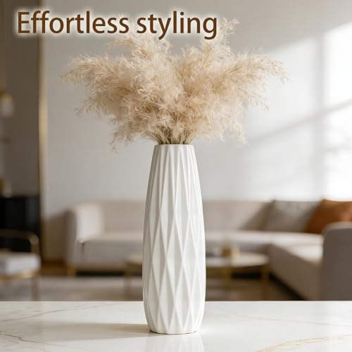 12 Inch White Vase Ceramic Flower Vase, Tall Vases for Pampas Grass, Home Decor, Modern Textured Vases for Living Room Decorations,Table Centerpieces,Shelf,Farmhouse Small Ceramic Vase - style: Shape 6