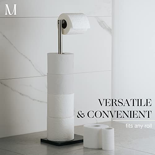 MARMOLUX ACC Free Standing Brushed Nickel Toilet Paper Holder Stand - 4 Jumbo Roll Bathroom Hardware - Standing Toilet Paper Holder - Stainless Steel Toilet Paper Stand - Brushed Steel/Black Marble - color: Steel Brushed/Black Marble