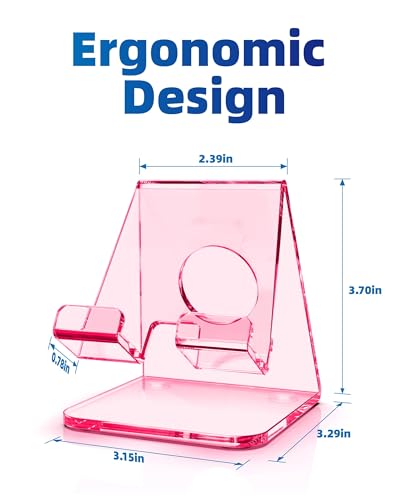 TOPGO Acrylic Cell Phone Stand, Clear Phone Holder for Office Desk, Vanity, Kitchen Counter, Bedside Table, Compatible with iPhone 17 16 15 14 13 12 Pro Max Plus/Smartphones/iPad/Switch/Kindle(Pink) - color: Clear Pink