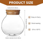 VASANA Airtight Clear Round Glass Jar with Cork Tea Caddy Container Vase Eco Bottle Small Ball Moss DIY Canister for Kitchen Storage Home Decoration 500ml 17oz