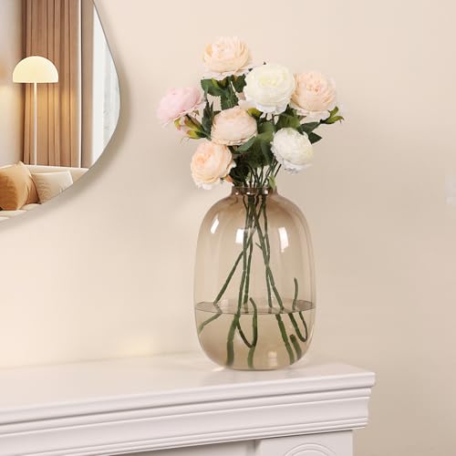 Brown Glass Vase, 10 Inches Large Glass Vase, Tall Glass Vases for Flowers, Modern Round Vases for Living Room, Dining Table, Shelf, Wedding, Office, Home - color: Brown
