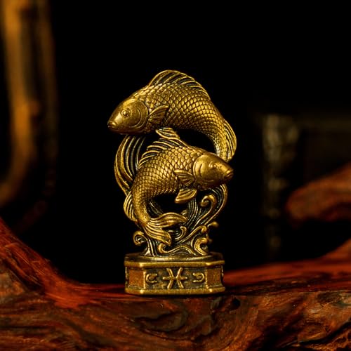 Pisces – Pisces Fish Zodiac Brass Sculpture Set – Handmade Solid Retro Collectible, Beautiful Astrology Decor for Home, Desk & Office - style: Pisces