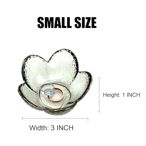 Black Flower Ring Dish Jewelry Tray, Small Glass Trinket Tray for Rings Earrings, Present for Wife Mom Daughter Women - color: Black