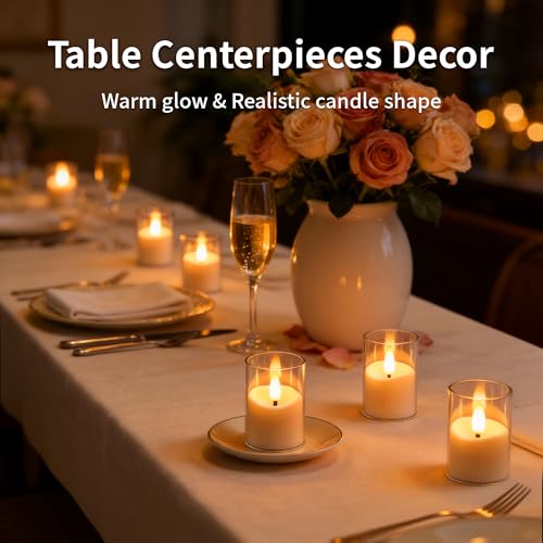 Rechargeable Flameless Candles with Timer Remote, 1.7"x2.6" Clear Acrylic LED Tea Lights Candles，Small Votive Electric LED Candles for Home Aniversary Wedding Holiday Decor(6 Pack) - color: Ivory