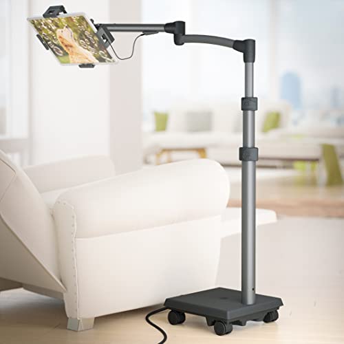 LEVO G2 Commercial Sturdy Egonomic Tablet Rolling Cart Stand with 60 Watt USB-C Charging Port for Most iPad Pro, Surface Pro, Amazon, Samsung, Kindle Touchscreens and More.