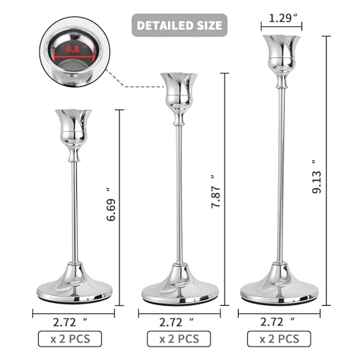CHILL RECIPE Silver Taper Candle Stick Holders Tall Candle Holder, Vintage Candlesticks Holder Bulk for Home Decor Table Centerpiece Dining Party Festival Decorations (2 Set 6Pcs) - color: Silver, size: 2 Sets-6Pcs
