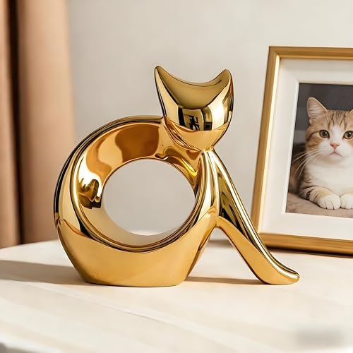 Abstract Golden cat Statues Home Decor, Ideal Decor for Home, Office, or Café. Perfect for Shelf, Living Room, or Desk Display Unique Gift for Cat Lovers & Art Collectors - style: Antique