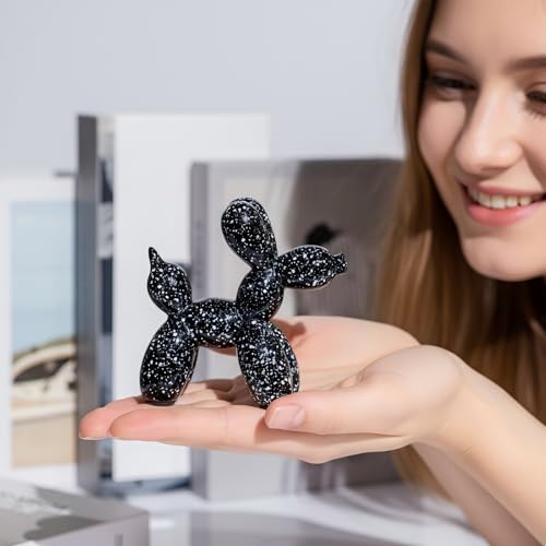 Creative Balloon Dog Statues Small Ceramic Animal Sculpture Modern Home Decor Living Room Desktop Decorations Bedroom Office Cabinet Ornament (Black-A) - color: Black-a