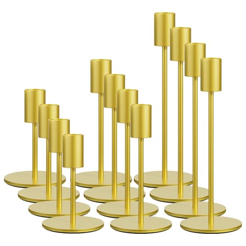 FSyueyun Gold Candle Holder Taper Candle Holders, Set of 12 Candle Stick Holders Decor for Mantel Table Centerpiece, Used for Wedding, Dinning, Housewarming Gift - color: Gold, size: Set of 12