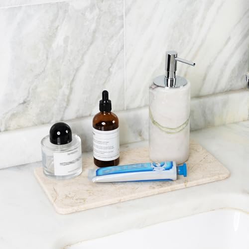 Natural Marble Tray, 12" x 6" Vanity Decorative Tray for Watch, Jewelry Holder, Perfume Organizer Candle Tray for Bedroom/Bathroom/Kitchen Countertop (Crema Beige) - color: Crema Beige, size: 11.8" x 5.9" x 0.4"
