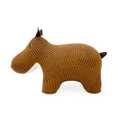 Zuny Artist Edition Hippo Bookend – Kvadrat Razzle Dazzle, Ecofriendly Handmade Leather Single Book Stopper, Decorative Home Decor for Bookshelf Desk, Tan White, 11 x 4.3 x 7.4 - color: Hippo K-razzle Dazzle