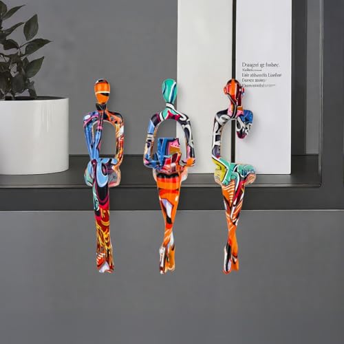 3-Piece Graffiti Abstract Women Thinker Sculptures, Colorful Resin Modern Art Figurines for Home Living Room Office Shelf Table Desk Bookshelf Decor - color: Graffiti B