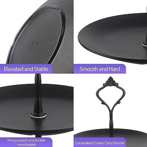 Lucky Will Black Tiered Dessert Serving Tray for Kid's Party Supplies Favors 3 Tier Cupcake Cake Stand for Birthday Tea Afternoon Halloween Christmas Candy Bar - color: Black