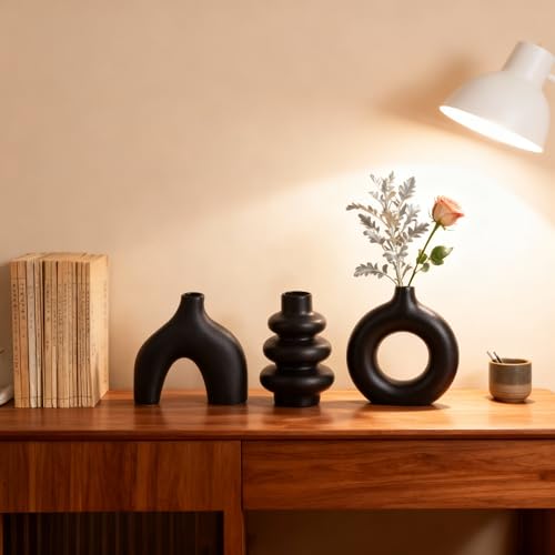 Ceramic 3 Pcs Vase Set,Modern Home Decor Table Centerpiece,Minimalist Nordic Vases, Wedding, Living Room, Bookshelf, Office, Modern Home, Entryway Boho Decor (Black) - color: Black