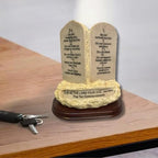 Ten Commandments Tabletop Decor Stone Replica Statue with Scripture On Wood Base - 7 Inches Tall The 10 Commandments Decor for Home or Office.