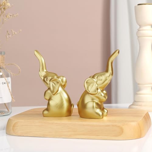 DUQGUHO Mini Gold Elephant Gifts for Women, Modern Style Small Golden Animal Statue, 2PCS Elephant Decor for Desk Shelves 3.5Inch - color: Gold