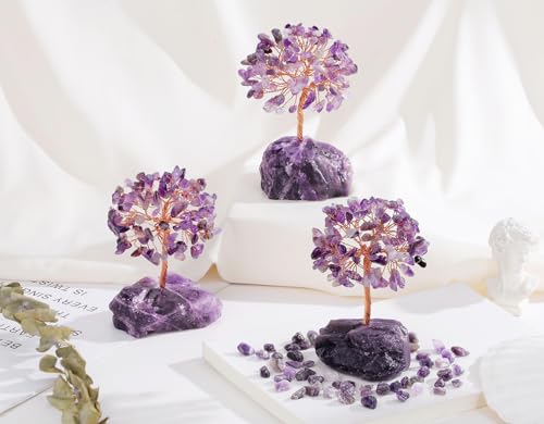 QINJIEJIE Amethyst Crystal Tree of Life Decor Crystals and Healing Stones Reiki Natural Crystals Base Copper Wire Spiritual Meditation Energy Purple Room Office Desk Decor Purple Gifts for Women - color: A-purple - Amethyst, size: 5.2 in