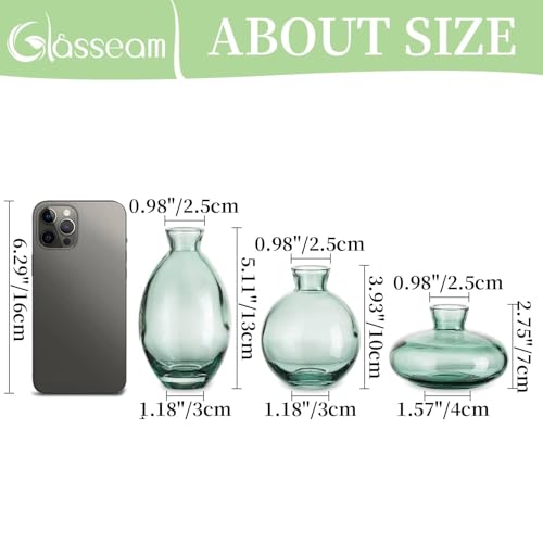 Glass Bud Vase for Centerpieces: 12Pcs Glasseam Green Mini Small Vases for Flowers Bulk Flower Vase Set Aesthetic Cute Handmade Tiny Short Wedding Table Centerpiece Decor - color: Green, size: 4 Sets