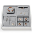 Microfiber 9 Slots Jewelry Pendant Display Tray Jewelry Necklace Organizer Display Tray(Gray) - size: 5.5" x 5.49" x 0.78"