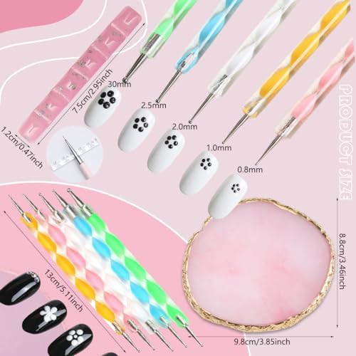 28 Pcs Nail Art Brushes Nail Art Tool Set Resin Nail Art Palette Sculpture Pen 2 Way Acrylic Silicone Carving Pen Dotting Pen Tool Manicure Kit for Home DIY Salon Nail Art (Pink) - color: Pink