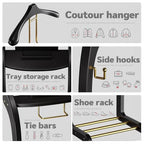 Suit Valet Stand for Men, Wood Mens Valet Stand with Base, Contour Hanger, Tray, Trouser Bar and Tie Bar, Clothes Valet Stand for Bedroom Entryway Home Living Room Office (Black) - color: Black
